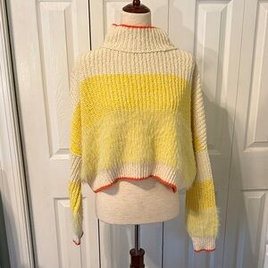 Free People Cream and Yellow Striped Turtleneck Sweater
